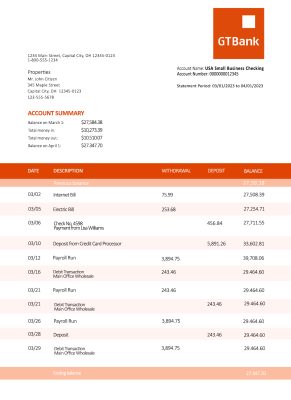 Fake Gt Bank organization checking Business Bank Statement