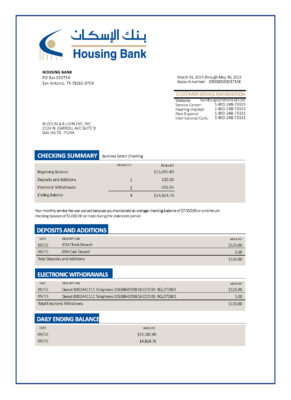 Fake HBTF Bank firm Business Bank Statement
