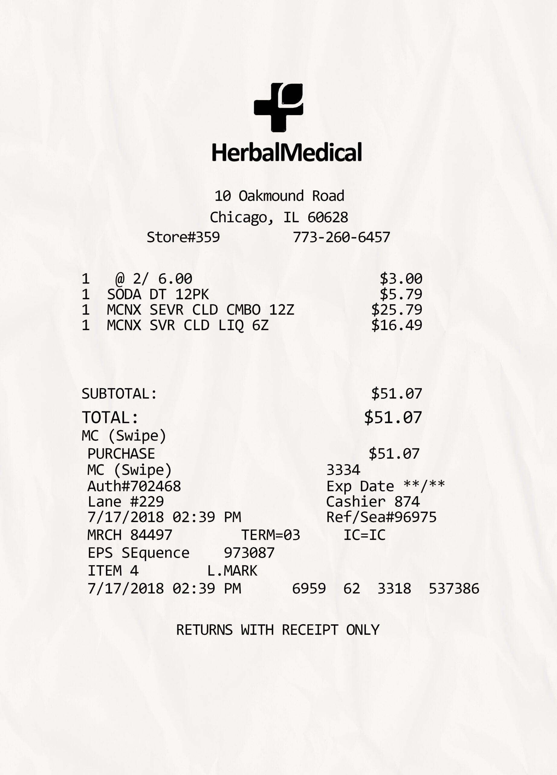 Fake Herbal Medical Receipt