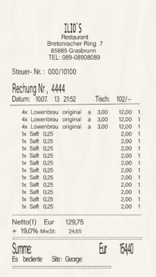 Fake ILIO’S Restaurant payment Receipt