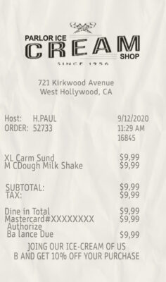 Fake Ice Cream Shop Payment Receipt