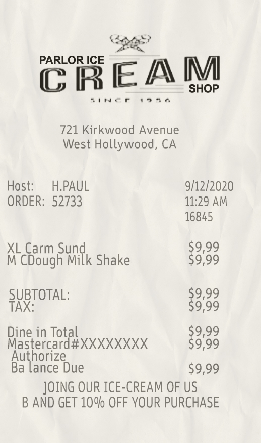 Fake Ice Cream Shop Payment Receipt