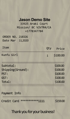 Fake Jason Demo Site Receipt