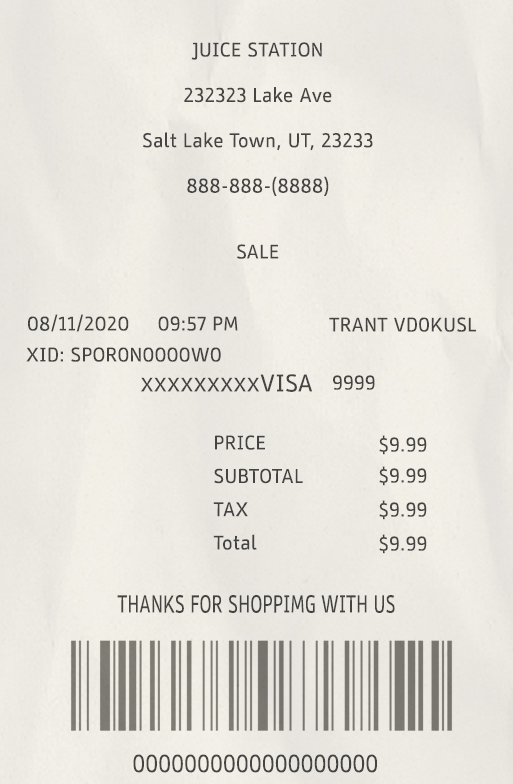 Fake Juice station payment check Receipt