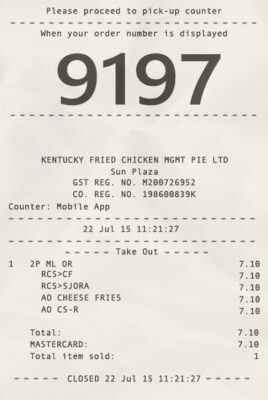 Fake KFC payment check Receipt