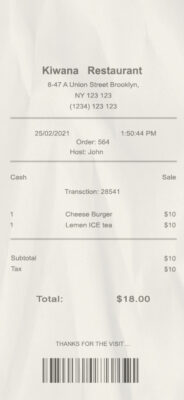 Fake Kiwana Restaurant payment check