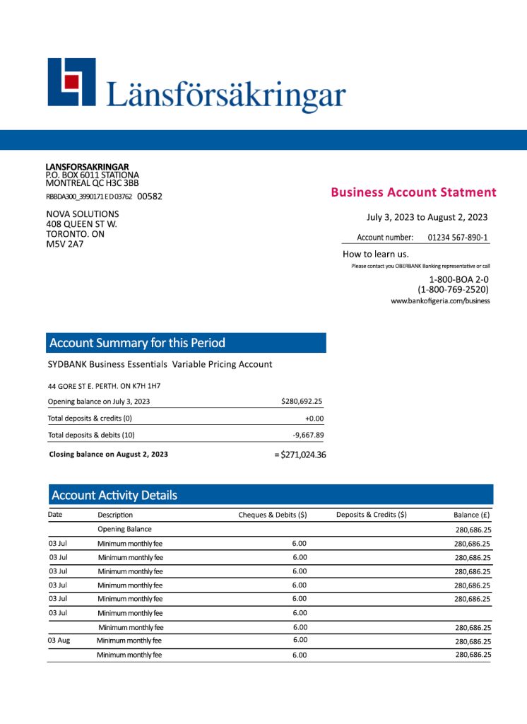 Fake Lansforsakringar Business Bank Statement