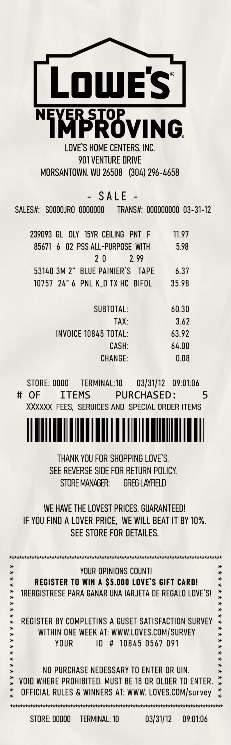 Fake Lowes payment Receipt