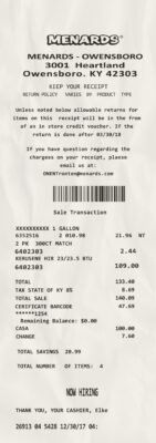 Fake menards payment receipt