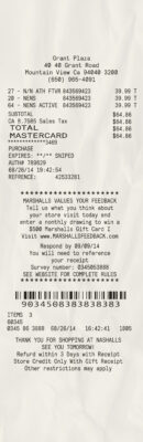 Fake Marshalls payment receipt