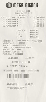 Fake Mega Big box payment receipt