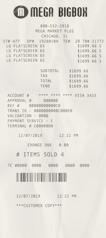 Fake Mega Big box payment receipt
