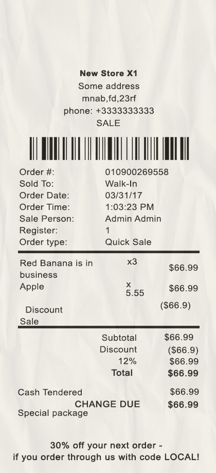 Fake New Store payment receipt