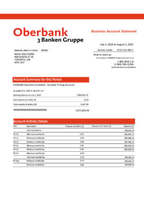 Fake Oberbank Business Statement
