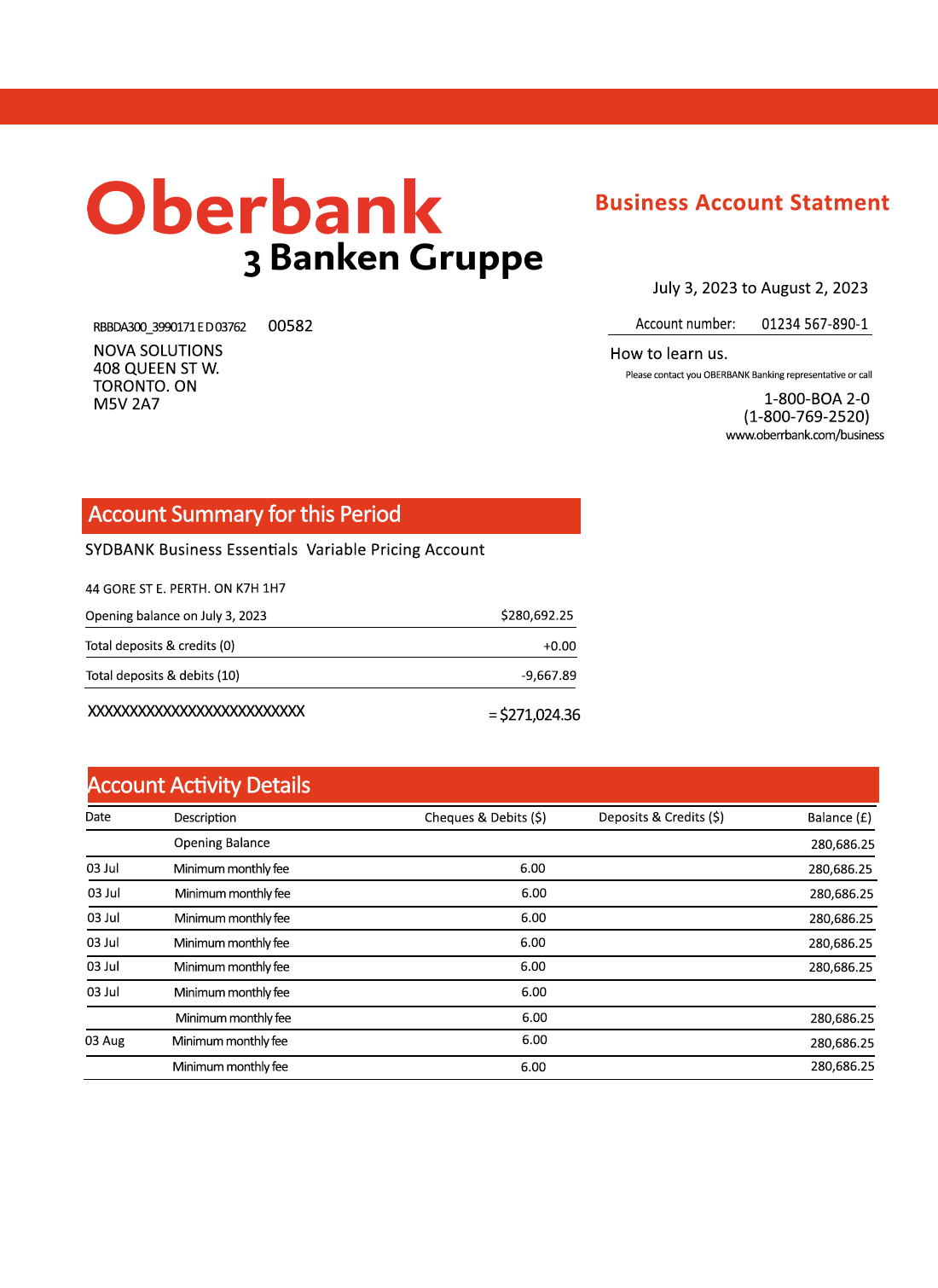 Fake Oberbank Business Statement