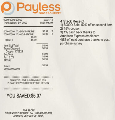 Fake PAYLESS payment check Receipt