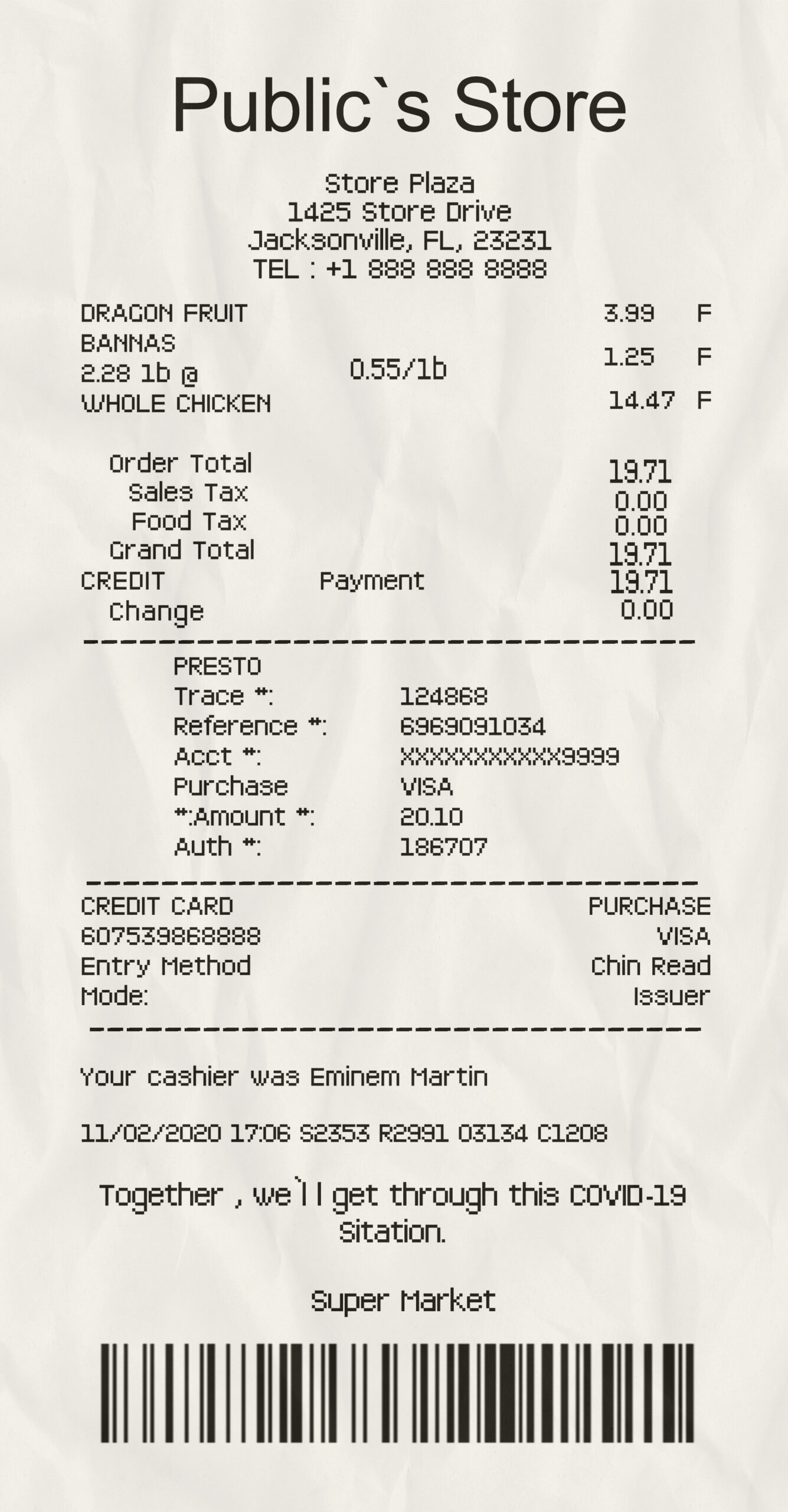 Fake Public’s store payment receipt receipt