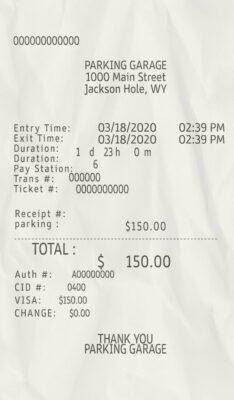 Fake Parking garage payment receipt