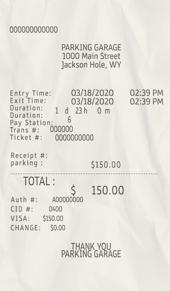 Fake Parking garage payment receipt