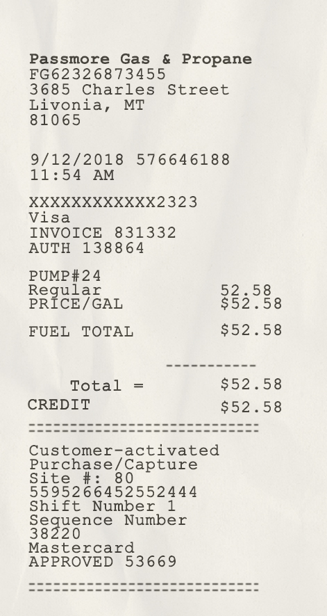 Fake Passmore gaz & Propane Receipt