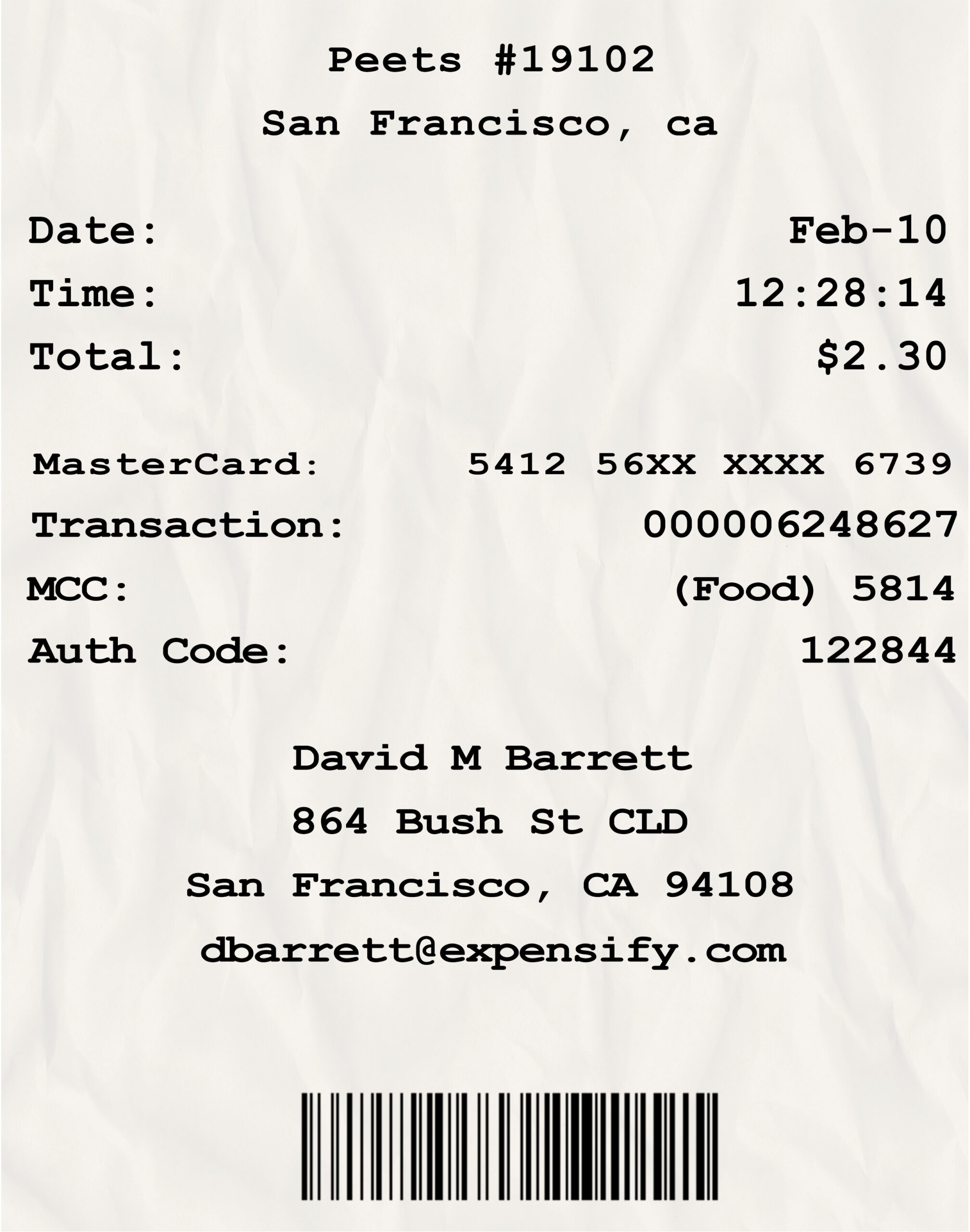 Fake Peets payment Receipt