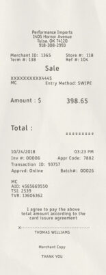 Fake Performance imports receipt