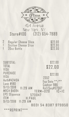 Fake Pizza Receipt