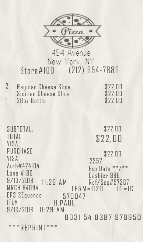 Fake Pizza Receipt