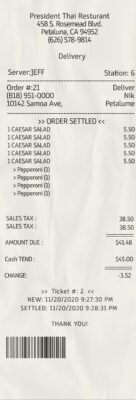 Fake President thai restaurant payment check version 2