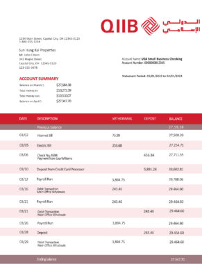 Fake Qiib firm Business Bank Statement