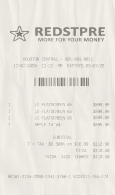 Fake Redstore payment check Receipt