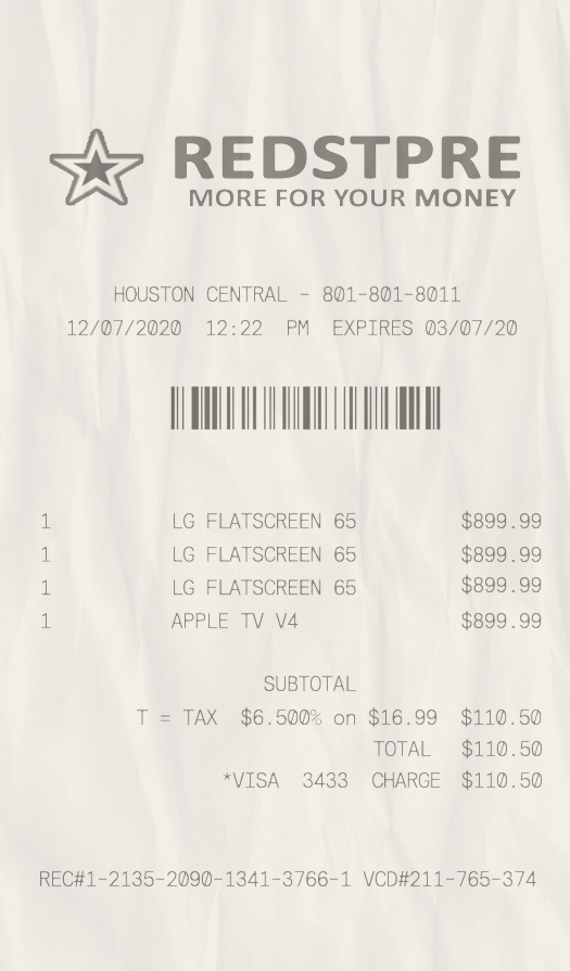 Fake Redstore payment check Receipt