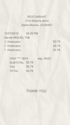 Fake Restaurant cash Receipt