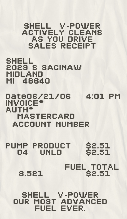 Fake Shell v-power payment Receipt