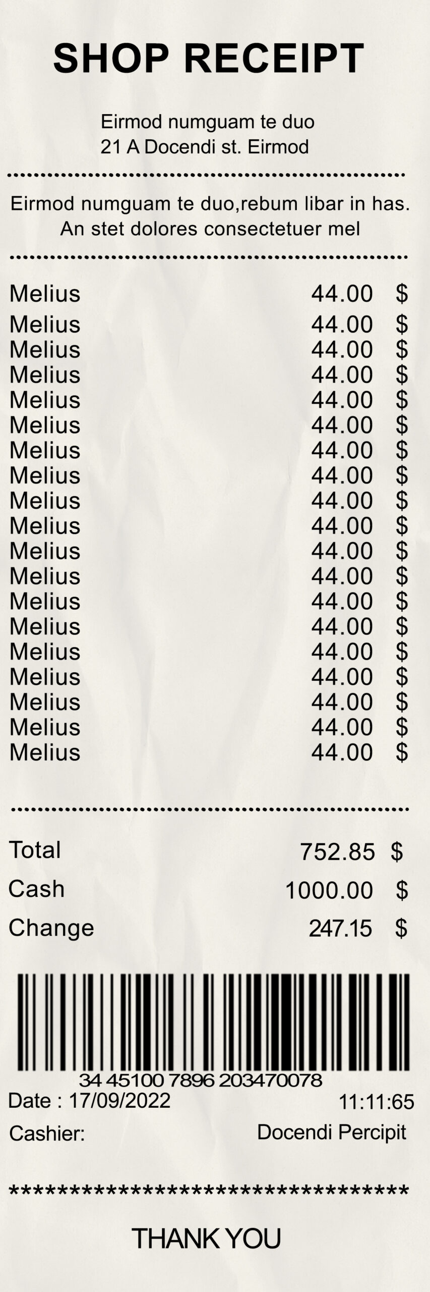 Fake Shop payment check template Receipt