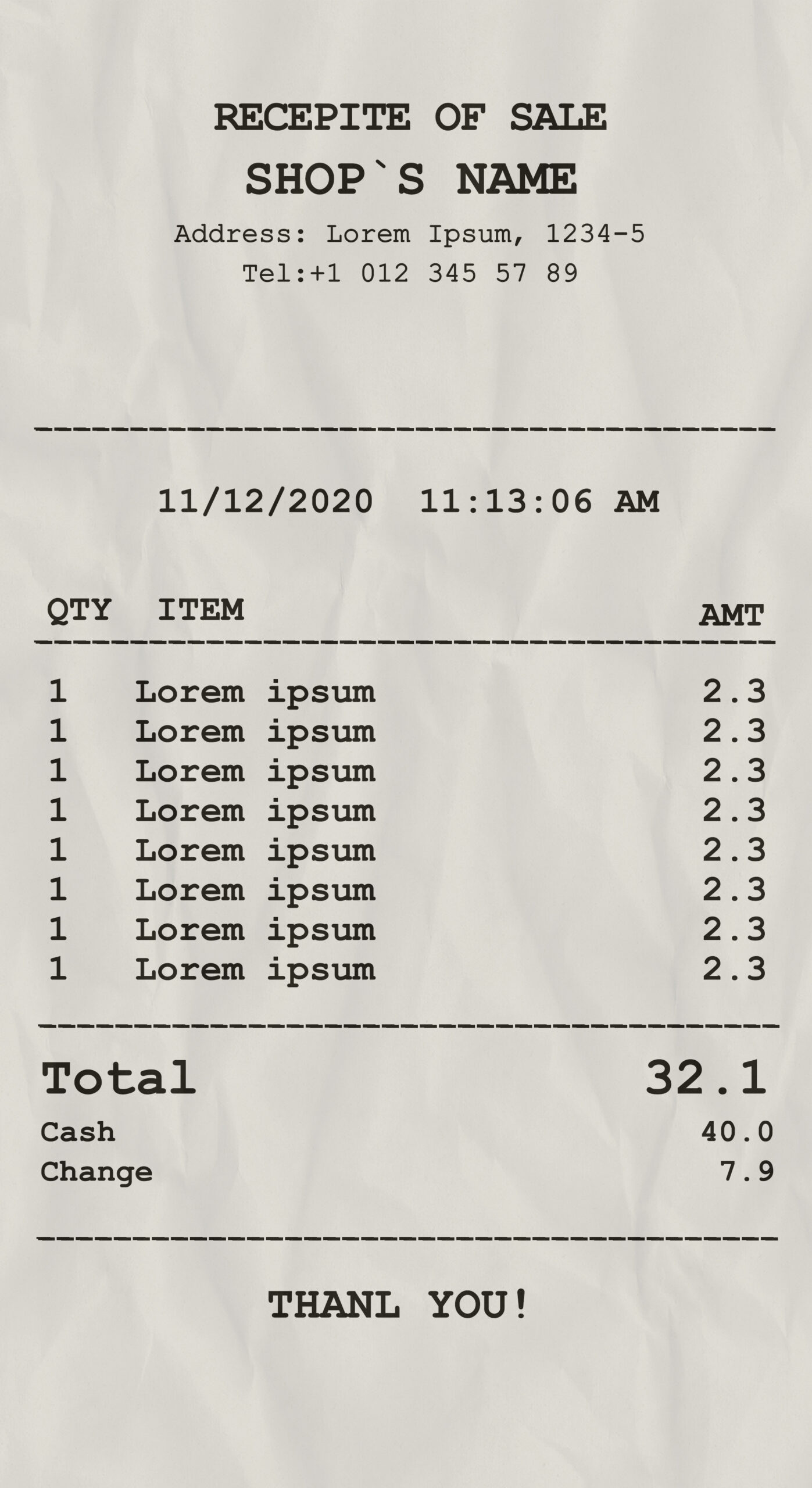 Fake Shop’s payment Receipt