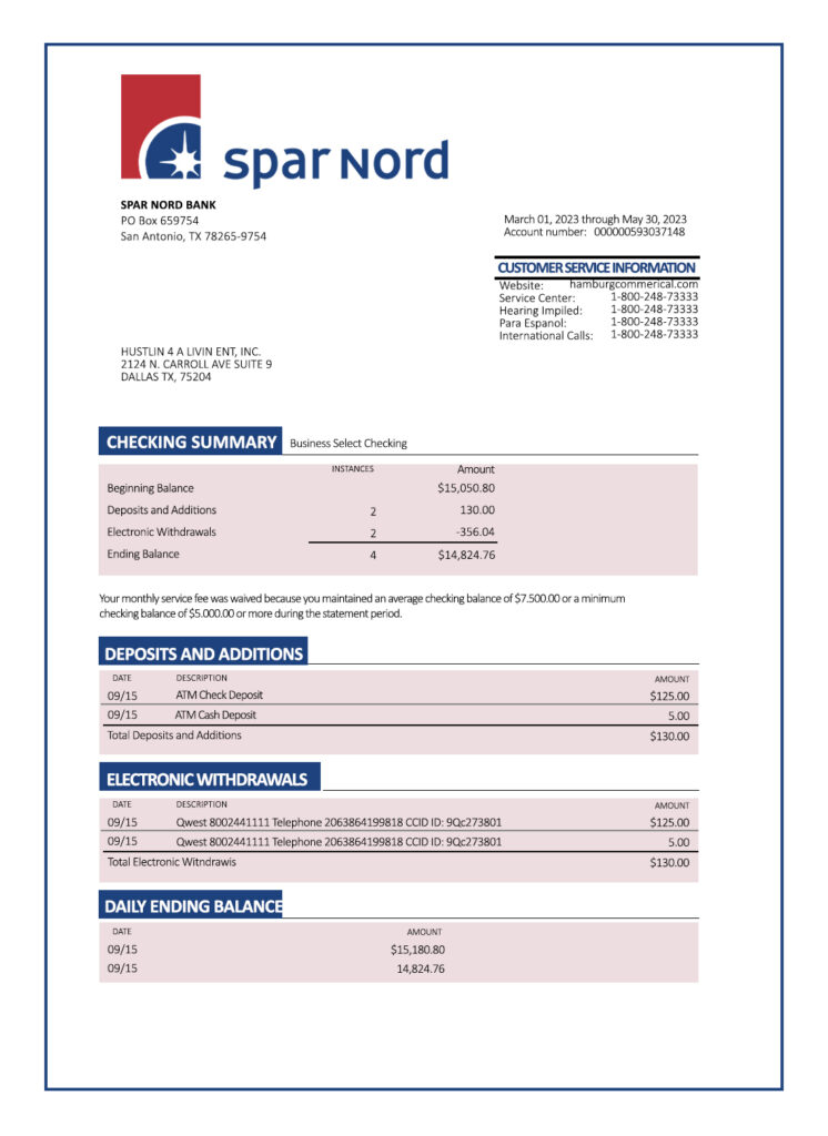 Fake Sparebank 1 Sr B enterprise Business Bank Statement