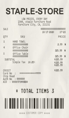 Fake Staple-Store payment check receipt