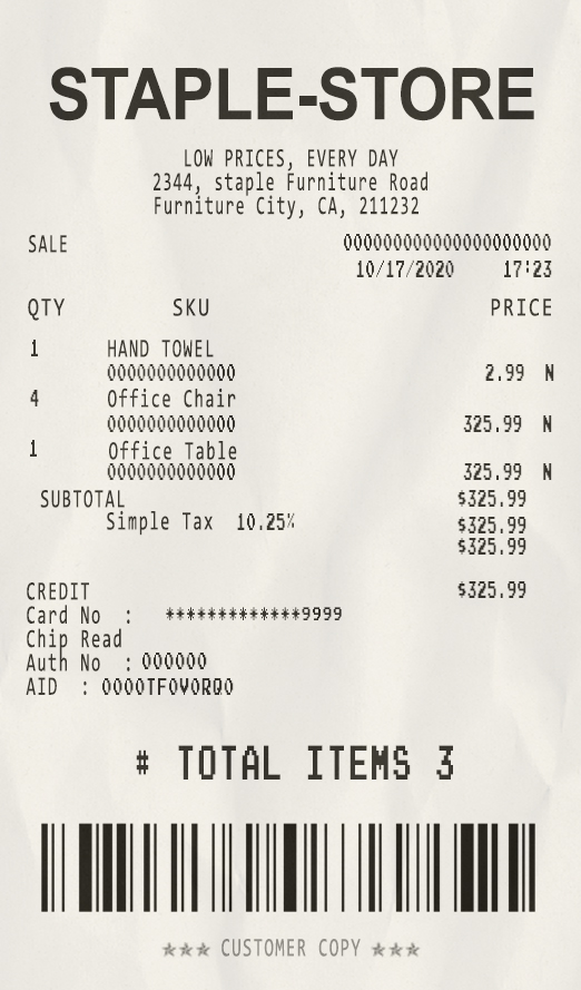 Fake Staple-Store payment check receipt