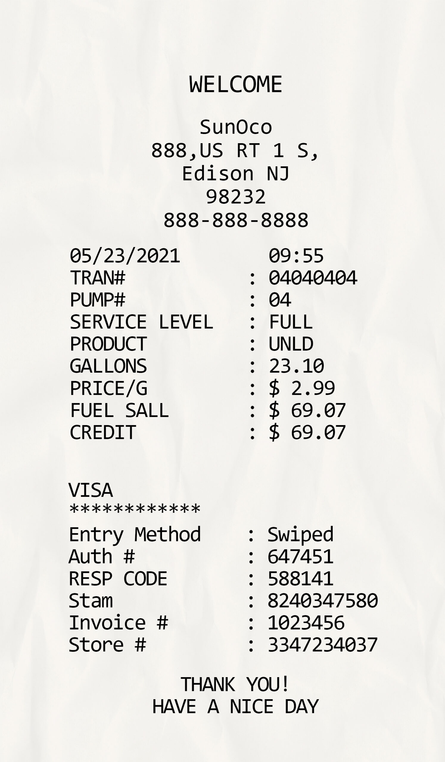 Fake Sunoco Receipt