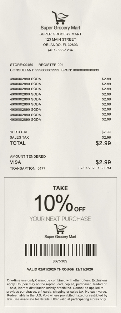 Fake Super Grocery mart payment Receipt