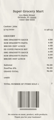 Fake Super grocery mart payment check Receipt