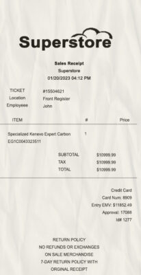Fake Superstore payment receipt