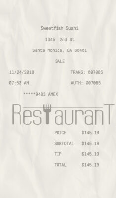 Fake Sweetfish Sushi payment receipt