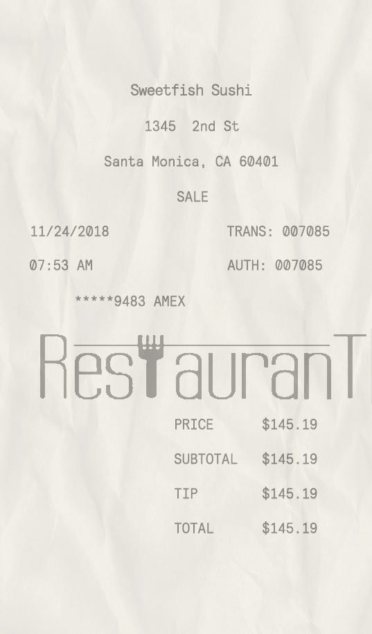 Fake Sweetfish Sushi payment receipt