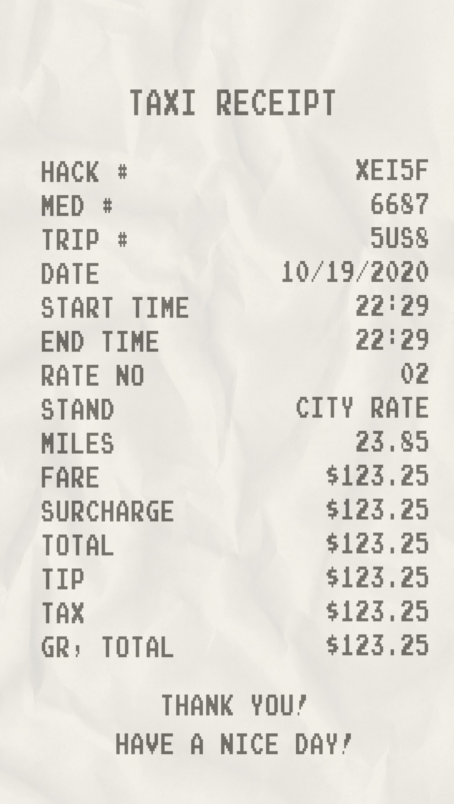 Fake Taxi payment Receipt