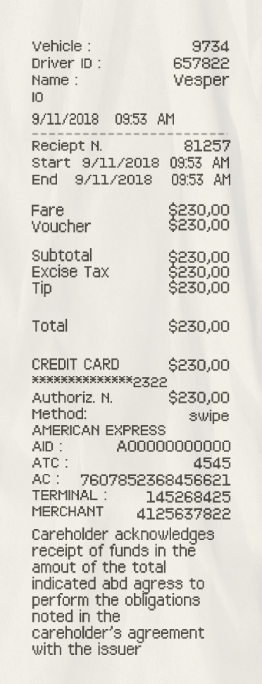 Fake Taxi payment receipt Receipt