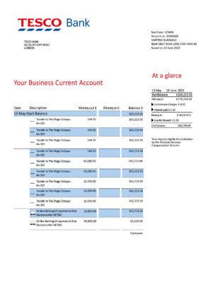 Fake Tesco Business Bank Statement