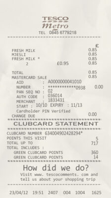 Fake Tesco payment Receipt