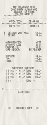 Fake The Breakfast Club Receipt
